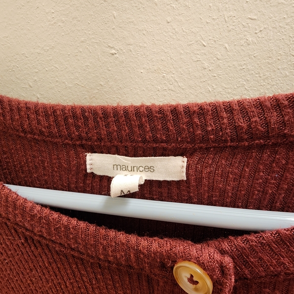 Maurices Ribbed Button-Front Top in Rust Red - Picture 2 of 2
